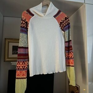 Free People Colorful Sleeve Cowl Neck Hensley Sweater.